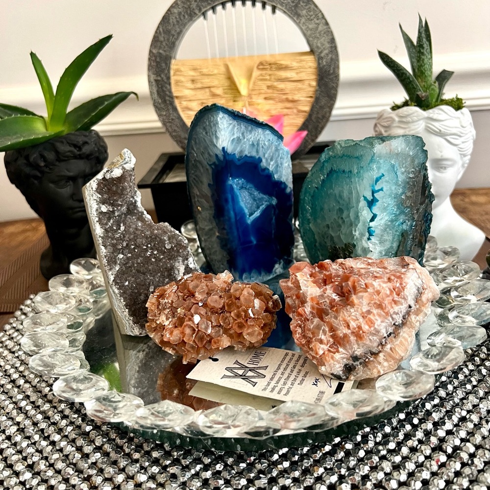 Genuine Crystals Cluster Collection Amethyst Blue Agate Aragonite Calcite